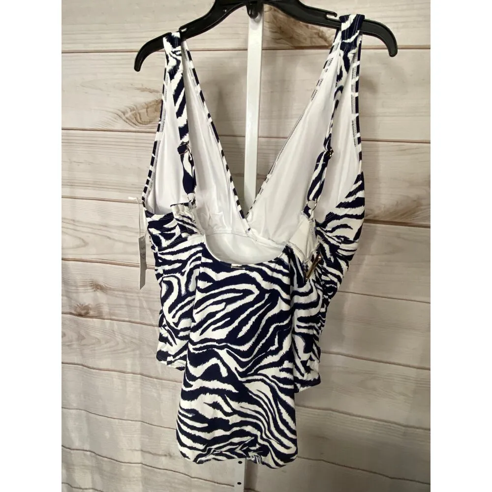 Brand New Anne Cole Plus Size Zebra-Print One-Piece Swimsuit Navy White 16W - Image 5