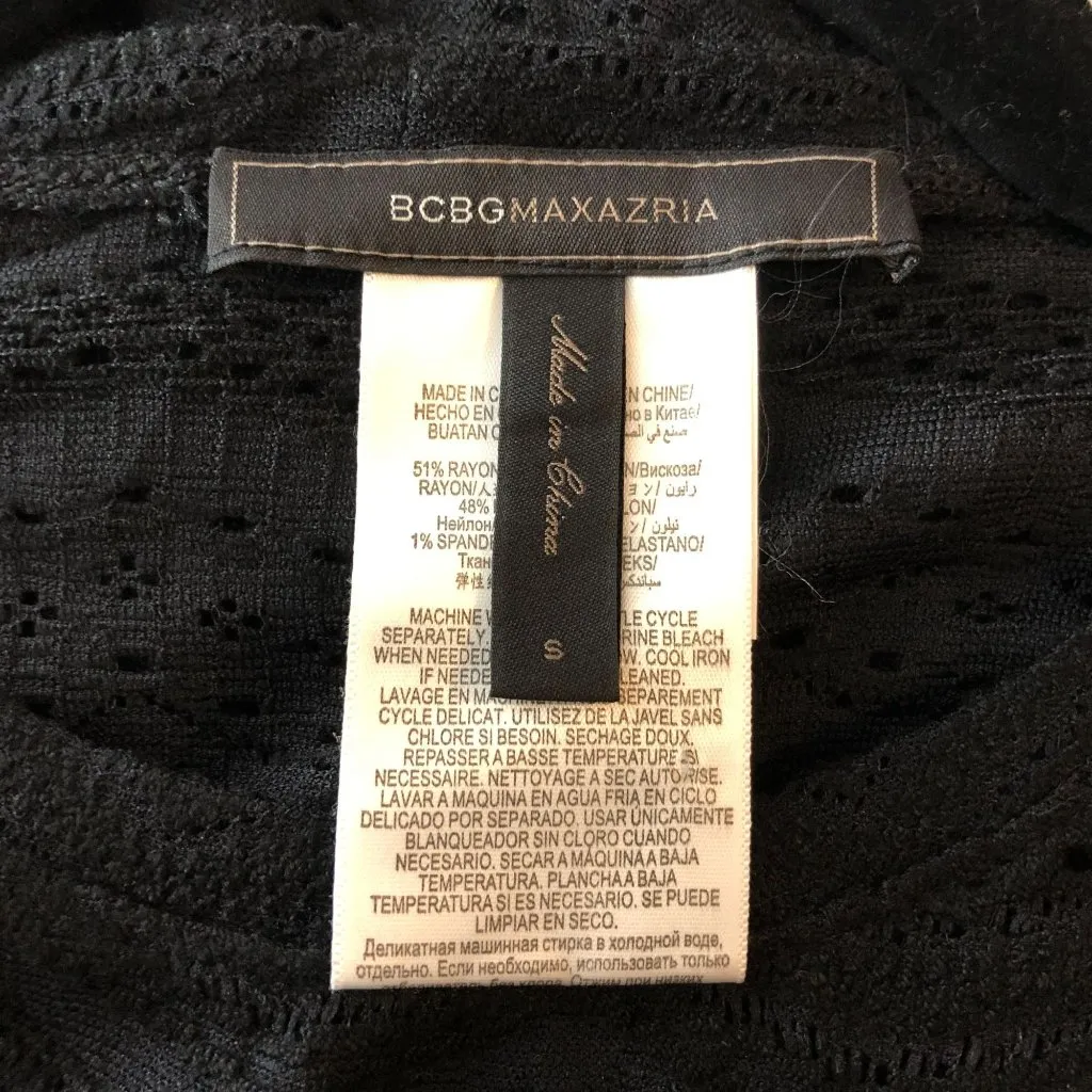 BCBGMaxAzria Womens T Shirt Top Lace Long Sleeve Sheer Stretch Black S - Image 3