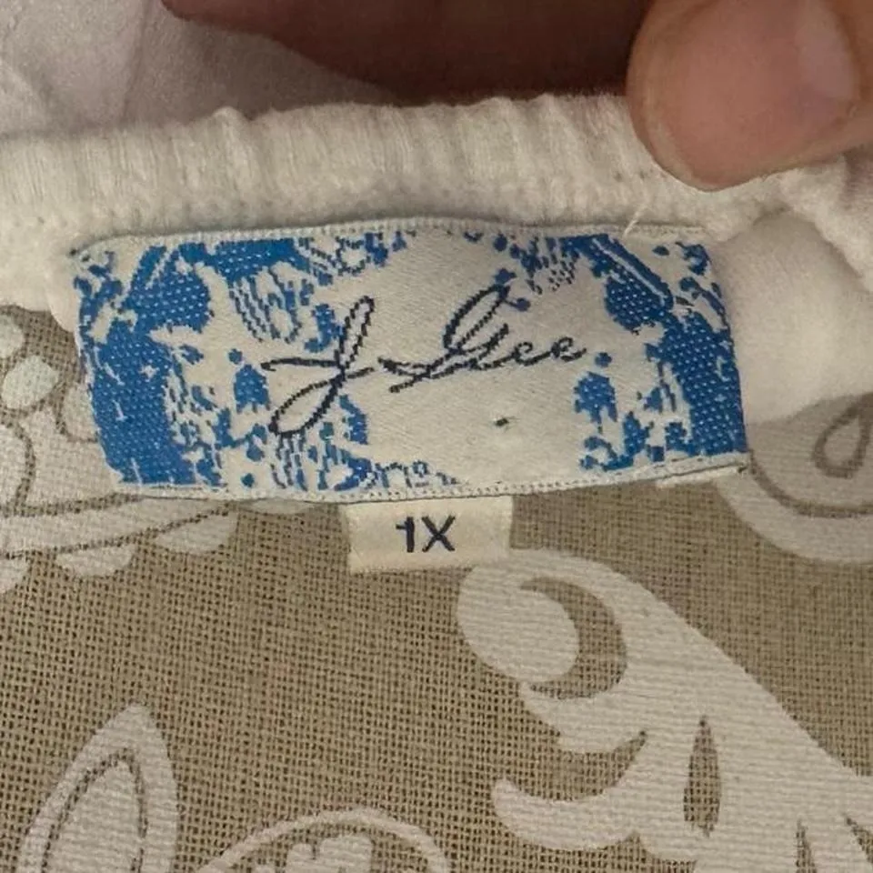 JGee White Boho Embroidered Peasant Dress XL Flutter Sleeve Scallop Hem Festival - Image 6