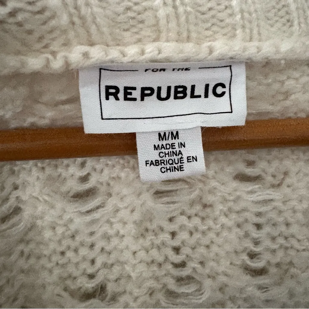 For The Republic Cable Knit Open Front Chunky Cardigan Sweater Cream Size M - Image 6
