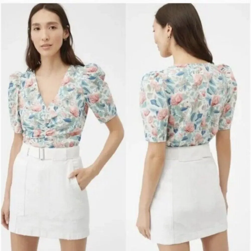 Rebecca Taylor La Vie Women's Painted Garden Puff Sleeves V-Neck Top Size XS - Image 2