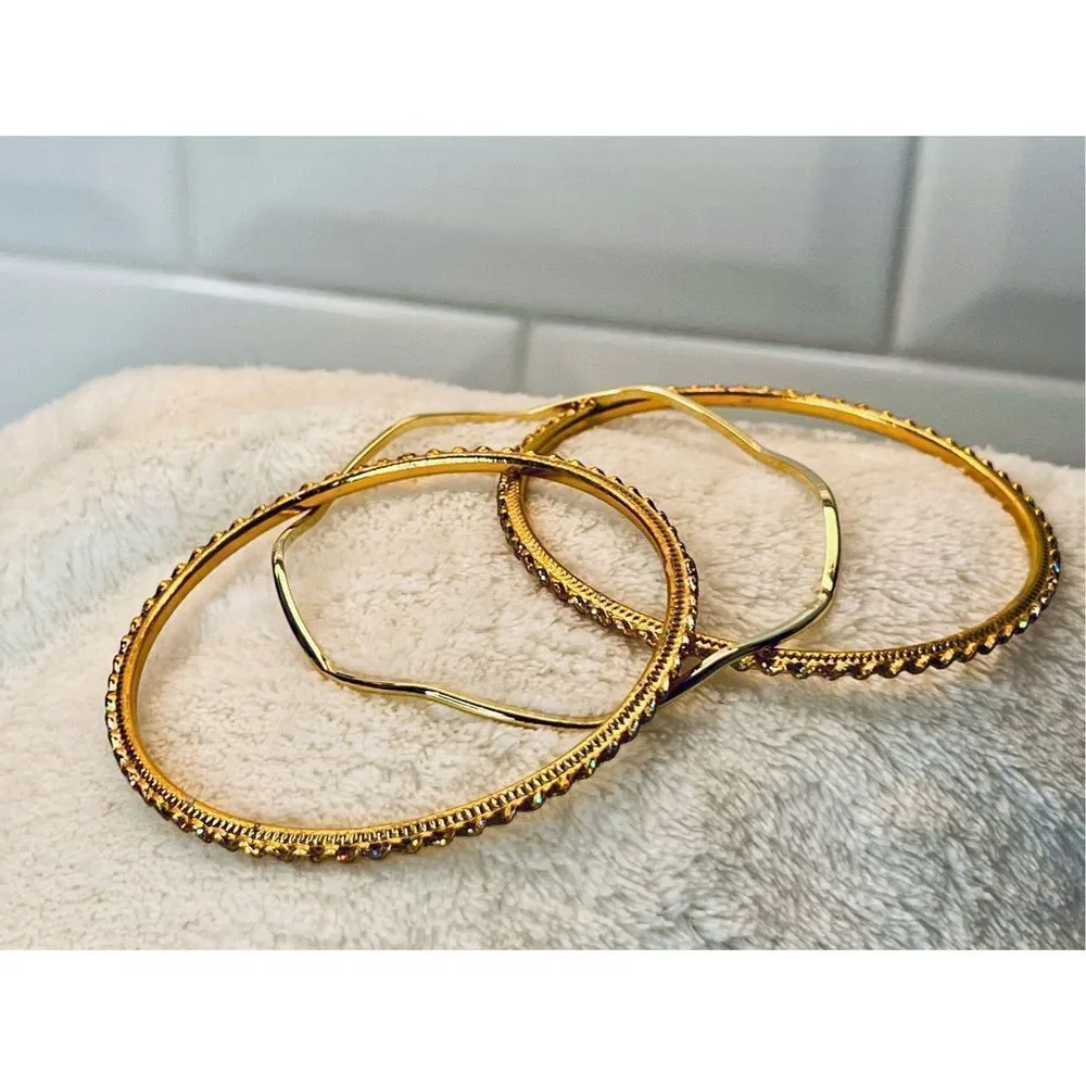 Gold Tone 3pc Bangle Bracelet Set‎ Costume Jewelry - Image 2