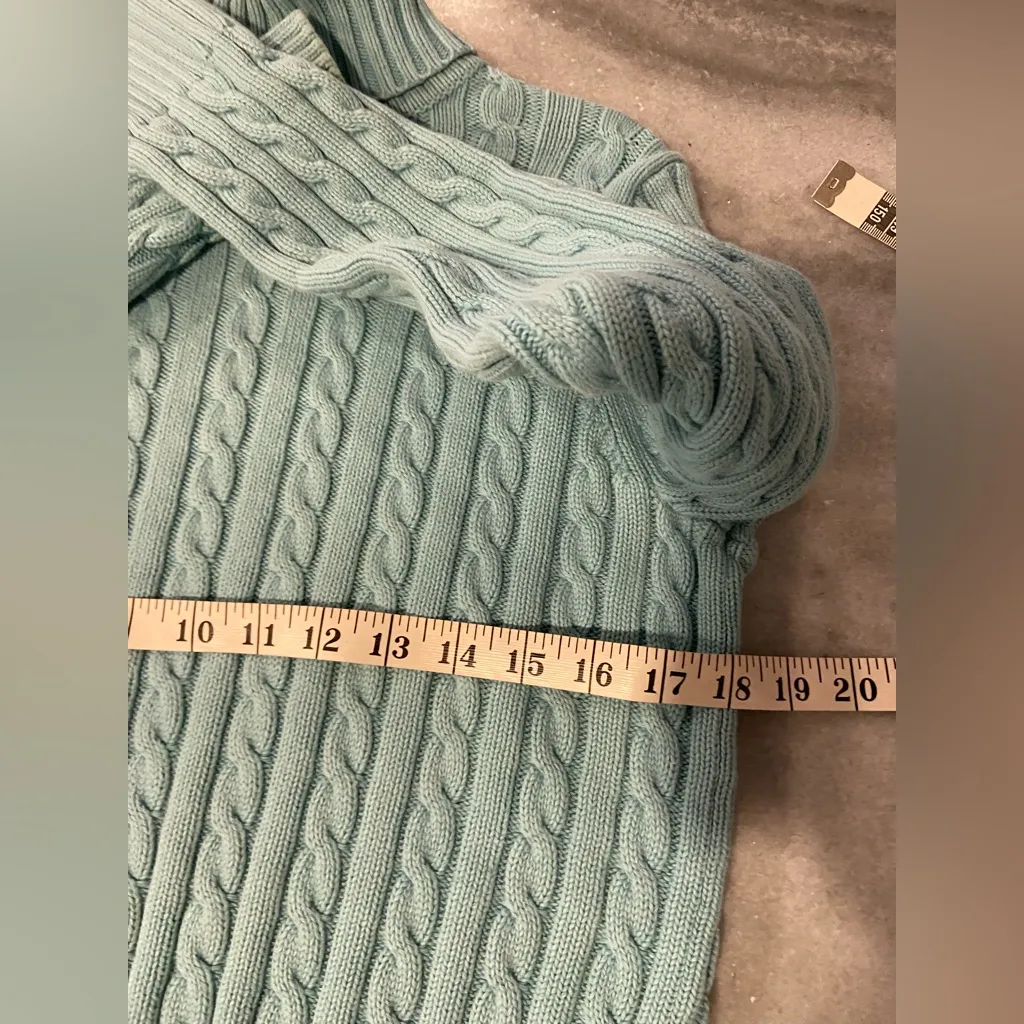 L.L. Bean Size M Light Blue Cotton CableKnit Turtleneck Pullover Sweater Size M - Image 7