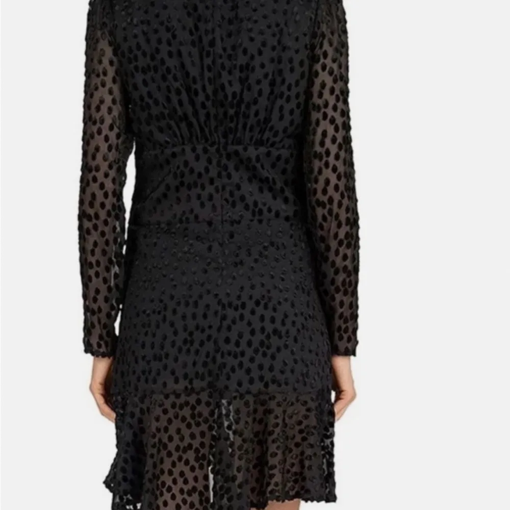 The kooples dot illusion dress black size XS long sleeve lace with front slit - Image 2