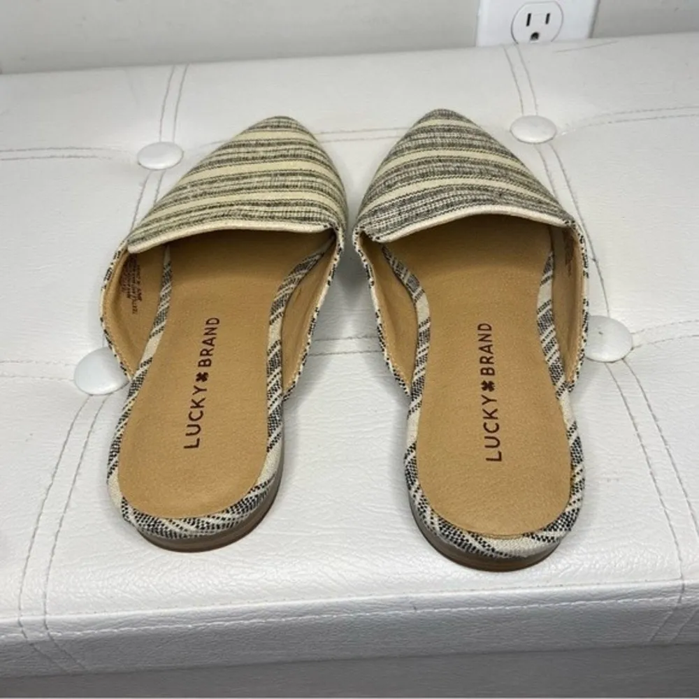 Lucky Brand Brynnuh Striped Black Natural Beige Mule Pointed Toe Flats Size 6 - Image 4