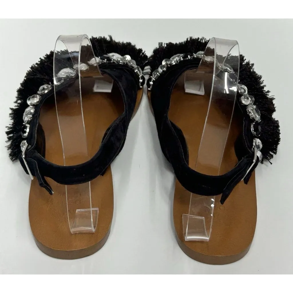 Vince Camuto Sandals Ampella 78M Gemstone Fringe Black Leather Suede Sling Back - Image 4