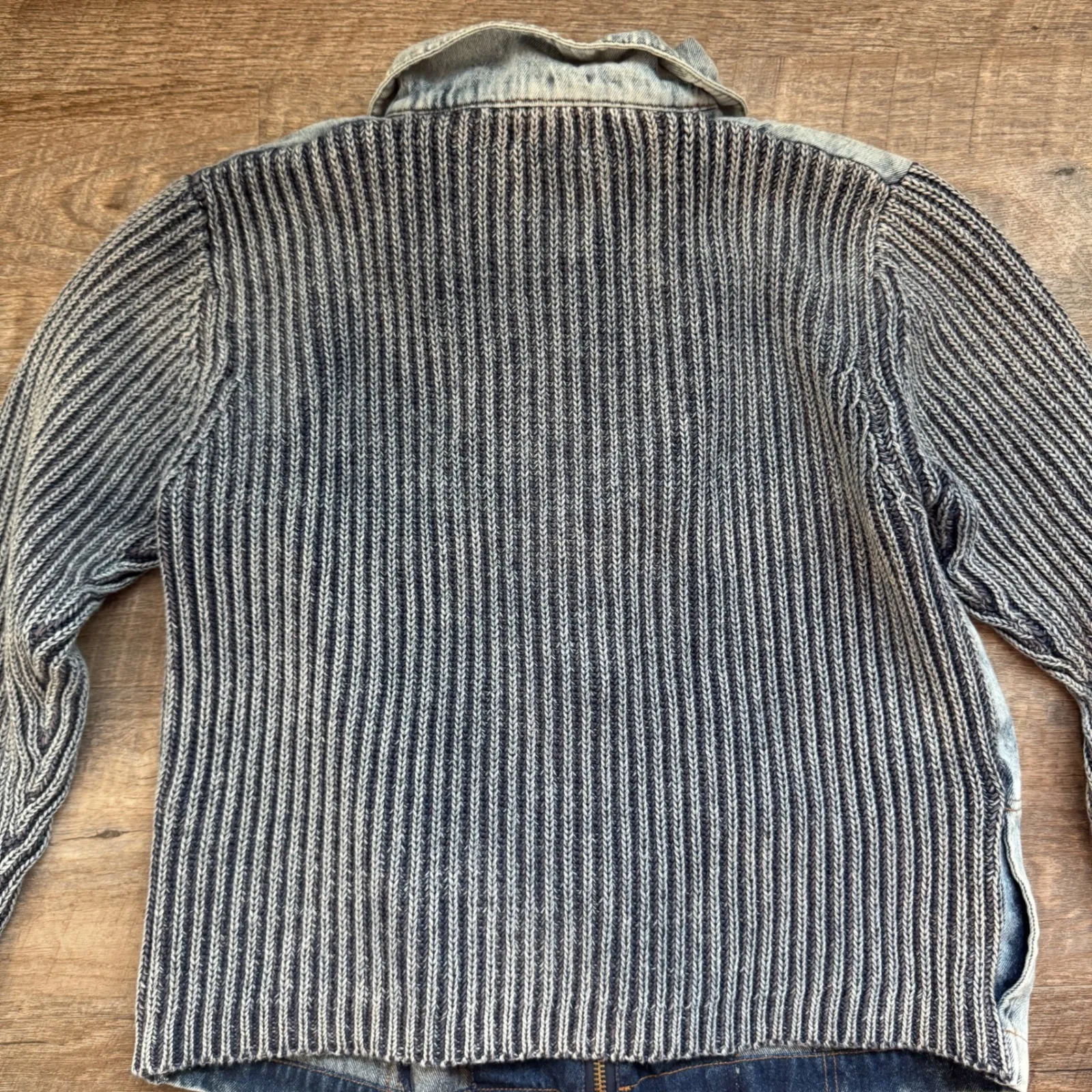 PBJ Blues Denim Knit Jacket Acid Wash Blue Striped Long Sleeve Women's L Y2K Size undefined - Image 2