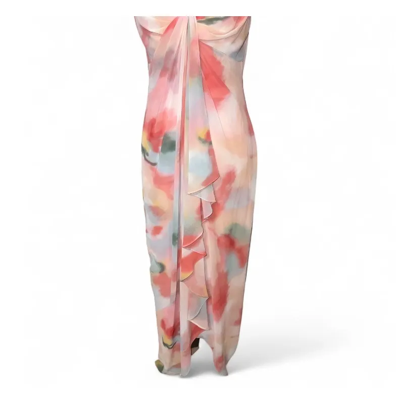 Boston Proper Maxi Dress Watercolor‎ Print Sleeveless Ruffle Evening Formal Sz 8 - Image 4