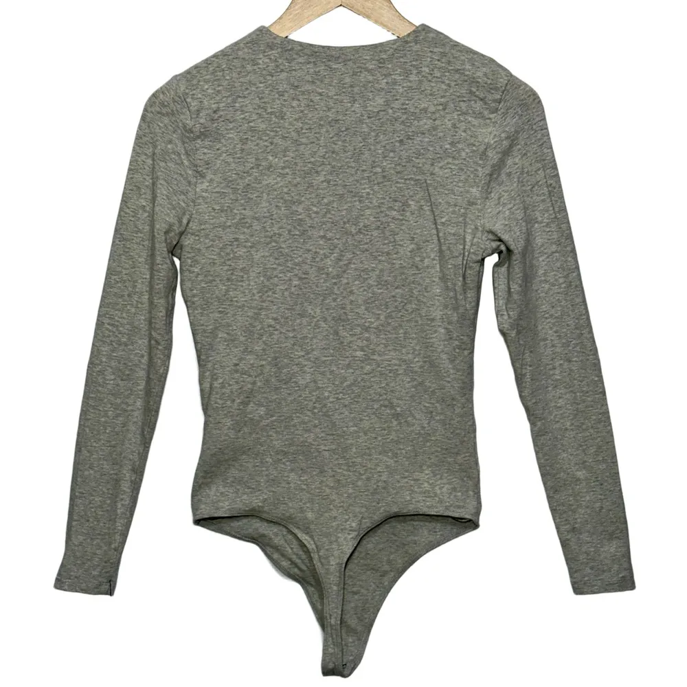 Abercrombie & Fitch Heather Gray Grey Cotton Crew Neck Long Sleeve Bodysuit Sz M - Image 2
