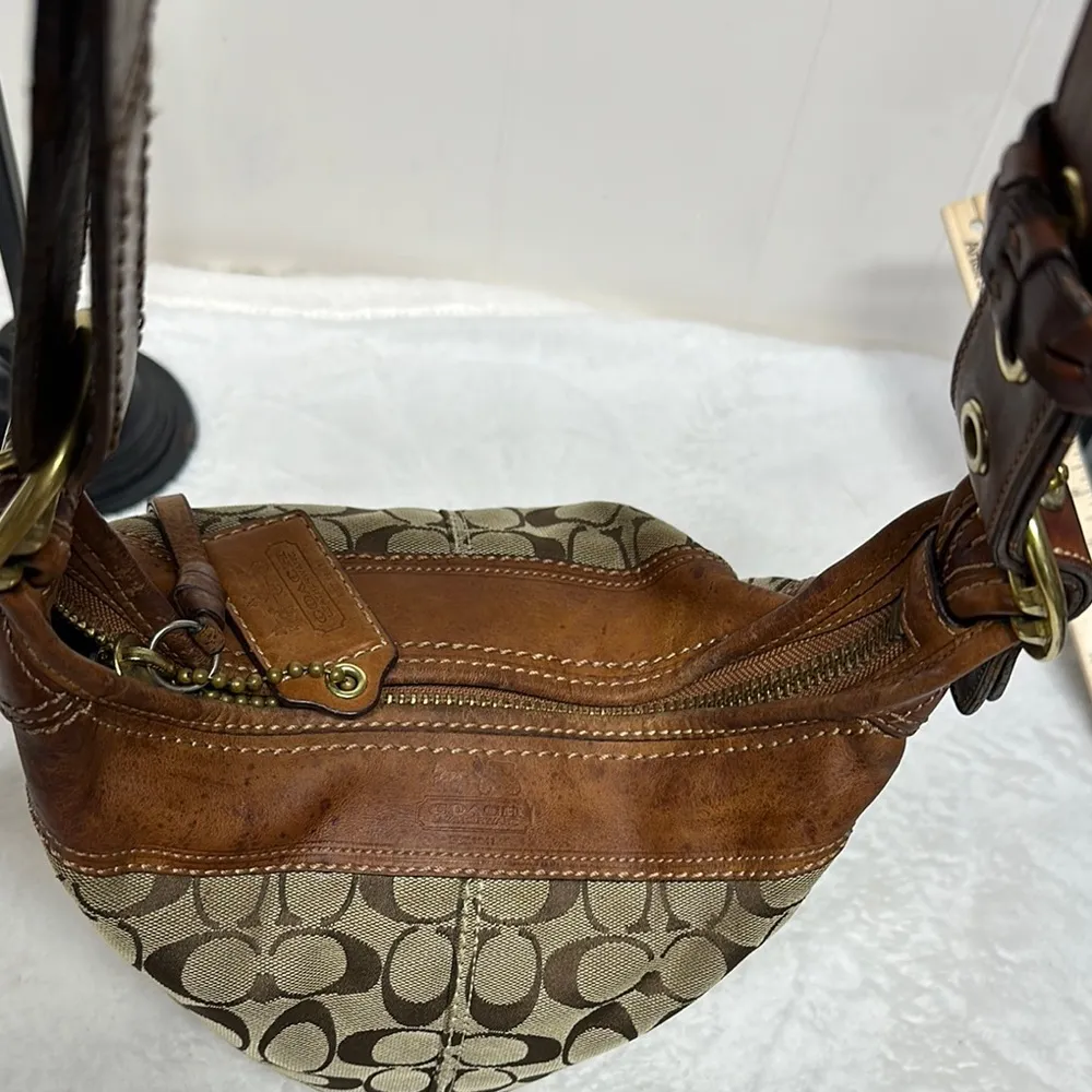 Vintage Coach Bucket Bag Brown Signature Shoulder/ Crossbody with Leather Trim - Image 7