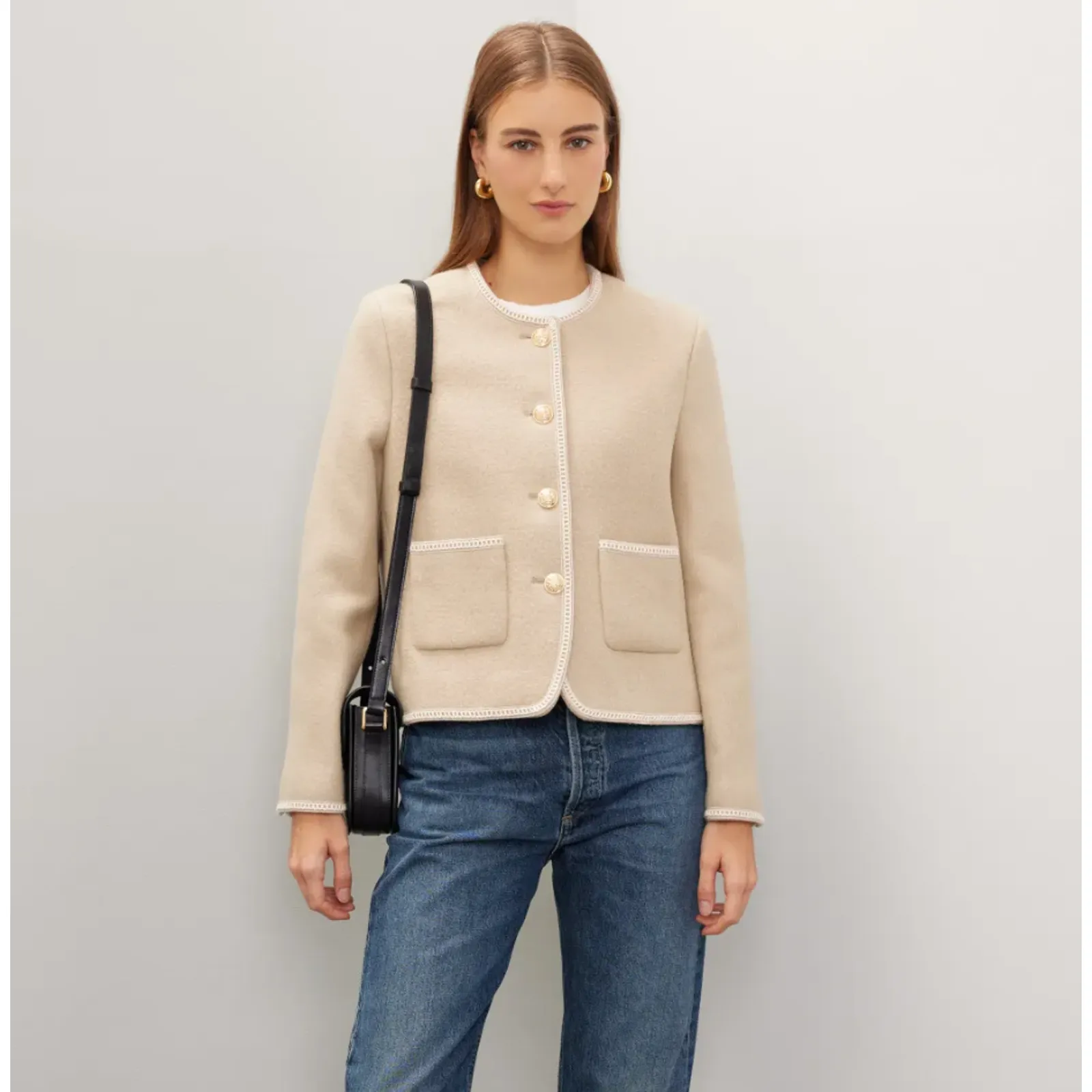 Dunst Jacket Womens X Small Beige Tweed Boucle‎ Gold Button Blazer Wool Size XS - Image 3