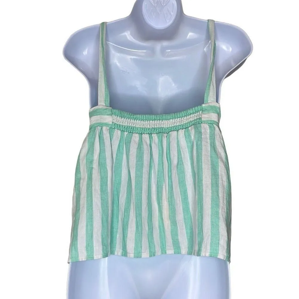 Stoney Clover XL Green White Stripe Tie Straps Linen Blend Babydoll Crop Top NEW - Image 2