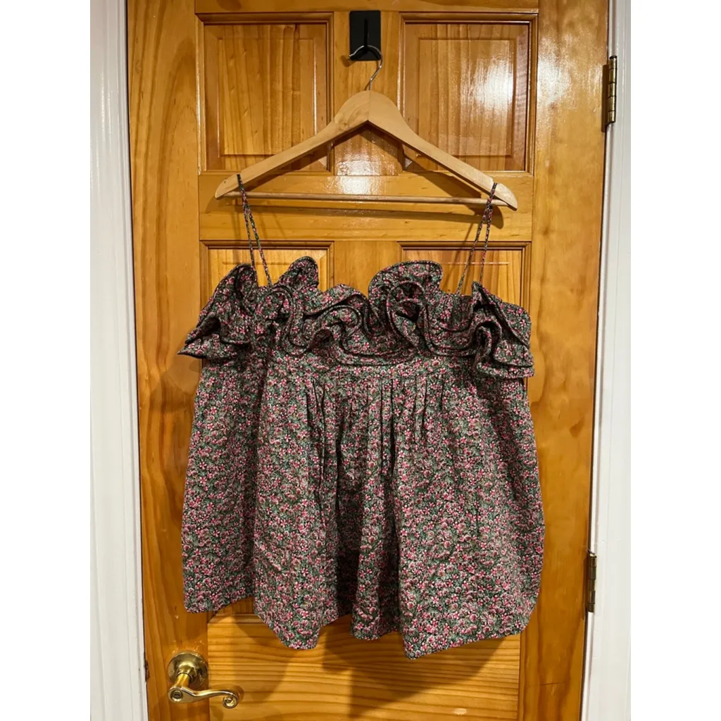 NWOT Nackiye Womens Ruffle Flower Exolsosion Pink Floral Ditsy Structured Blouse Size 8 - Image 2