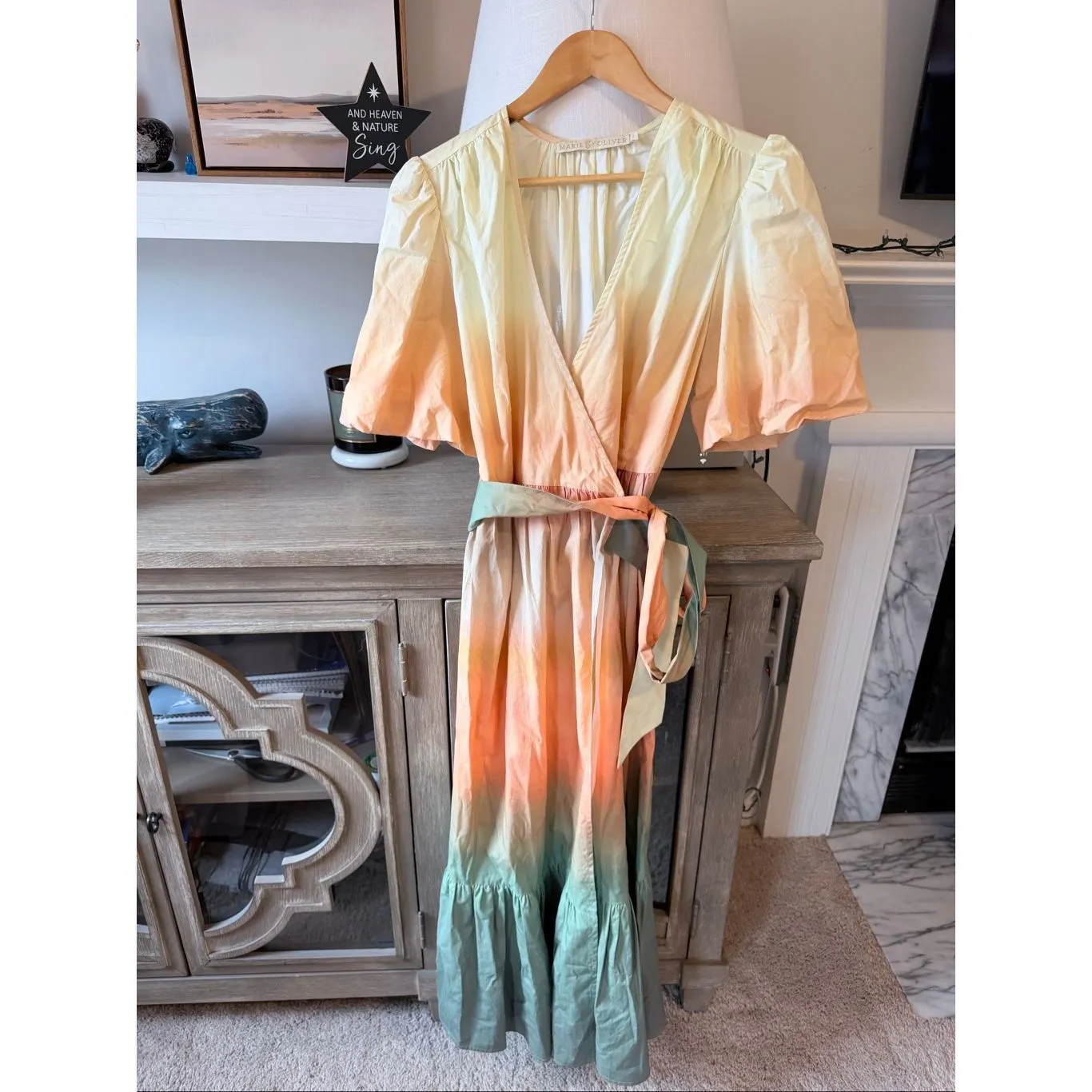 Marie Oliver Rena wrap maxi dress in Sunrise Ombré green, yellow, and orange Siz - Image 3