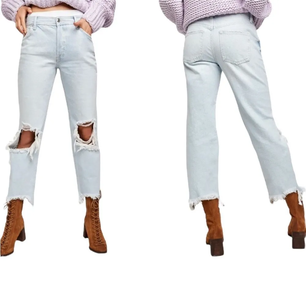 We the Free People Maggie Ripped‎ Crop Straight Leg Jeans Button Fly Size 27 - Image 2