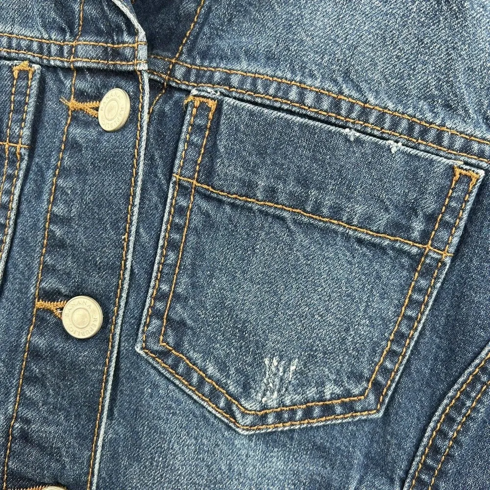 Banana Republic Denim Jacket Hand Painted Faces Back Size Small - Image 7