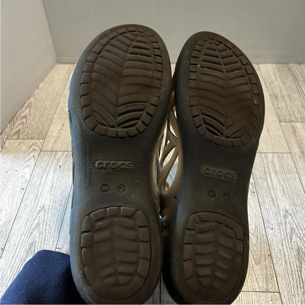 Crocs Adrina Flats Bronze Jelly Slip-On Open Toe Cut Out Shoes Size 7 Y2K - Image 9