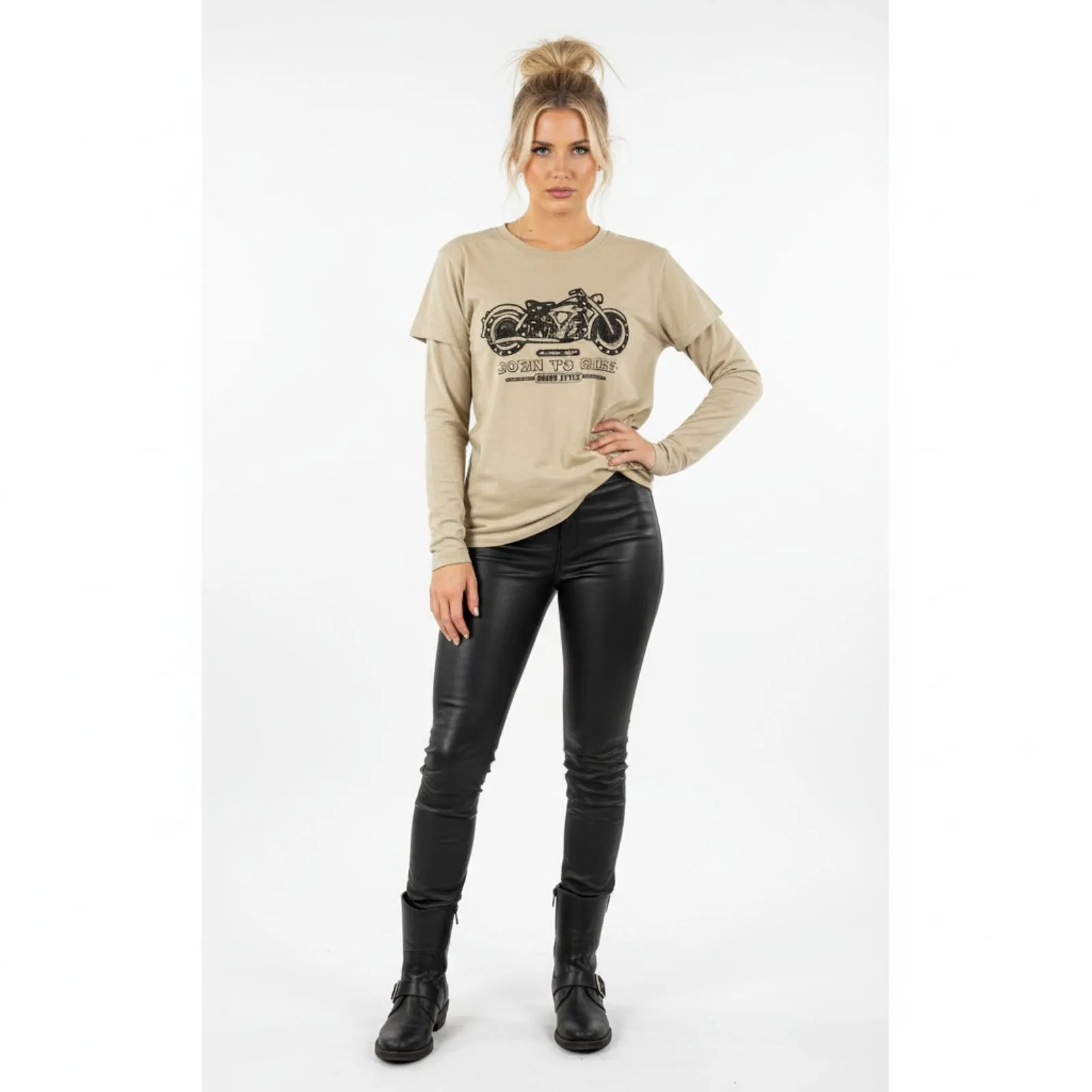 Vintage Bejeweled Green Long Sleeve Motorcycle Tee Shirt L NEW Size L - Image 9