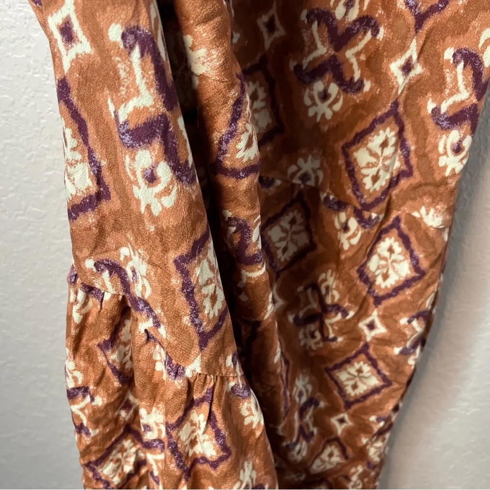 Knox Rose Cognac Puff Short Sleeve Tiered A-Line Midi Dress Size S New! - Image 8