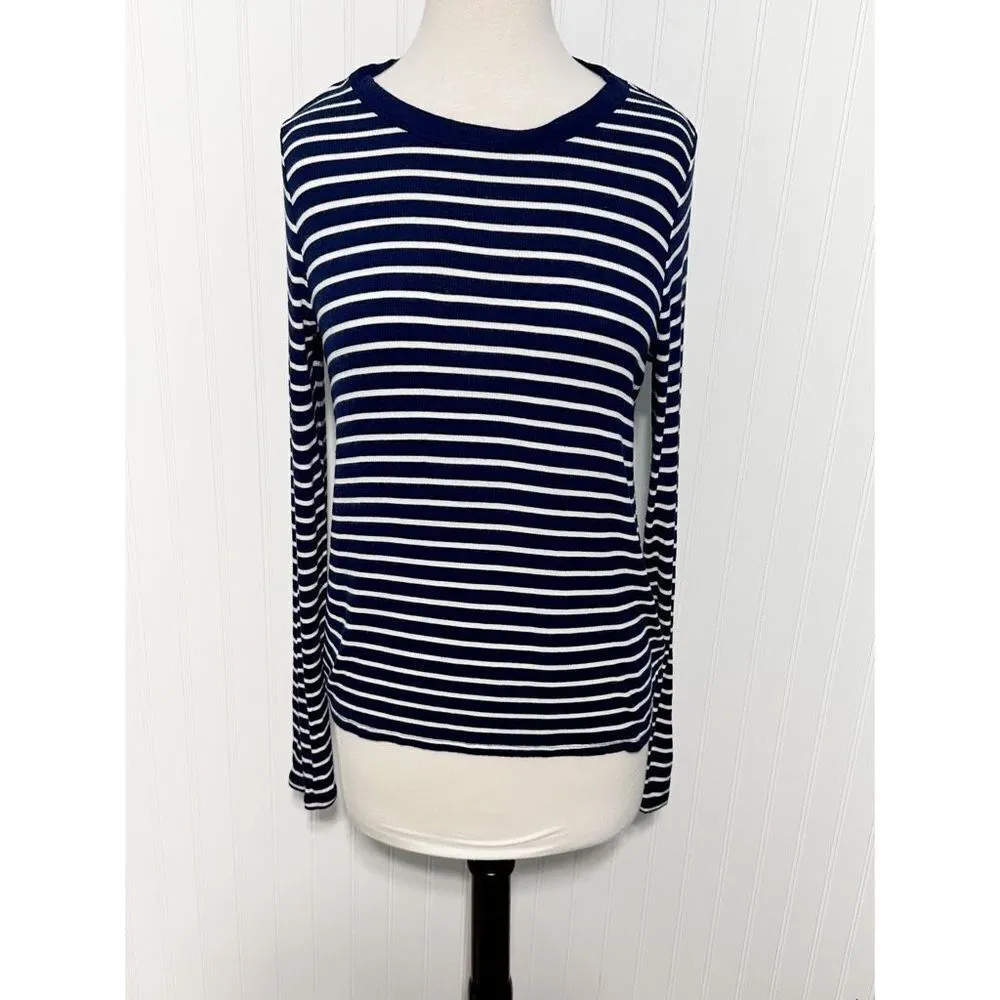 So Women's Striped Crew‎ Neck Pullover Long Sleeve Top Blue White Size Medium - Image 5