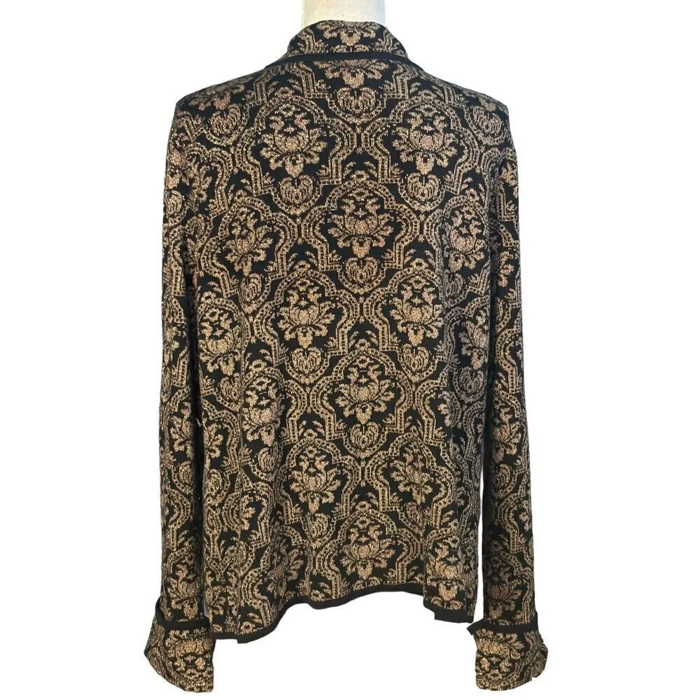 Vintage Chico's Cardigan Size XL Black Gold Metallic Button Front Glam Dressy - Image 2