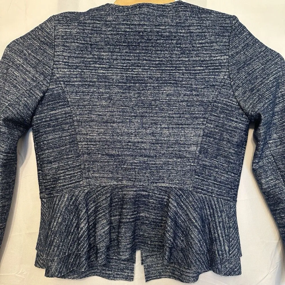 Banana‎ Republic Womens Size 8 Blue Wool Blend Full Zip Jacket Blazer Ruffle Hem - Image 4