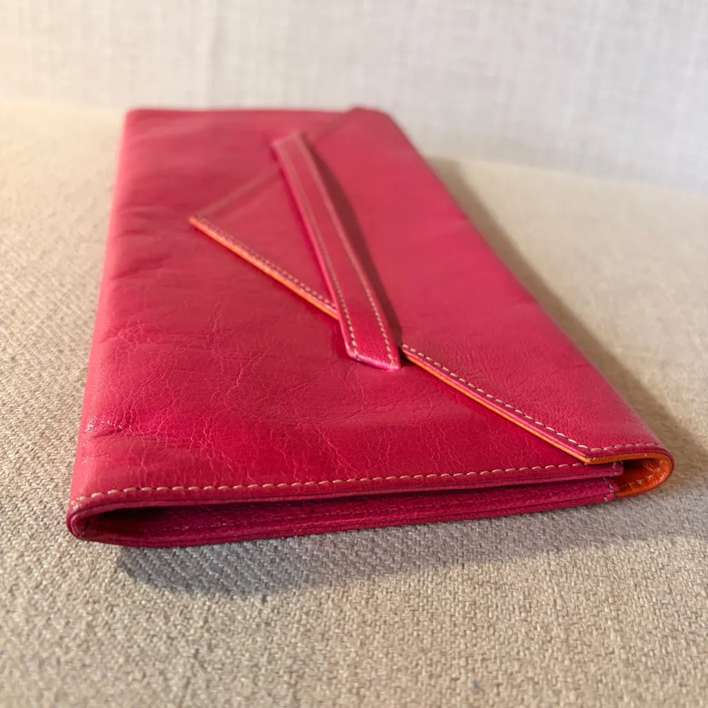Tusk Pink Leather Envelope Clutch with Contrast Stitching - Image 10