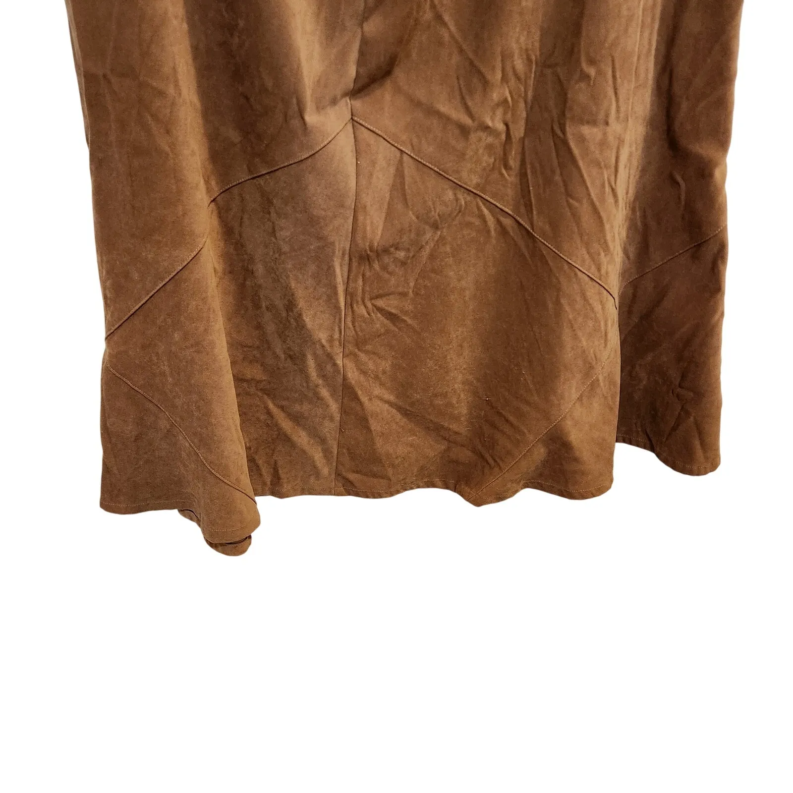 Vintage White Stag Sweet Tea Brown Retro Faux Suede A-Line Midi Skirt Size 18 - Image 3