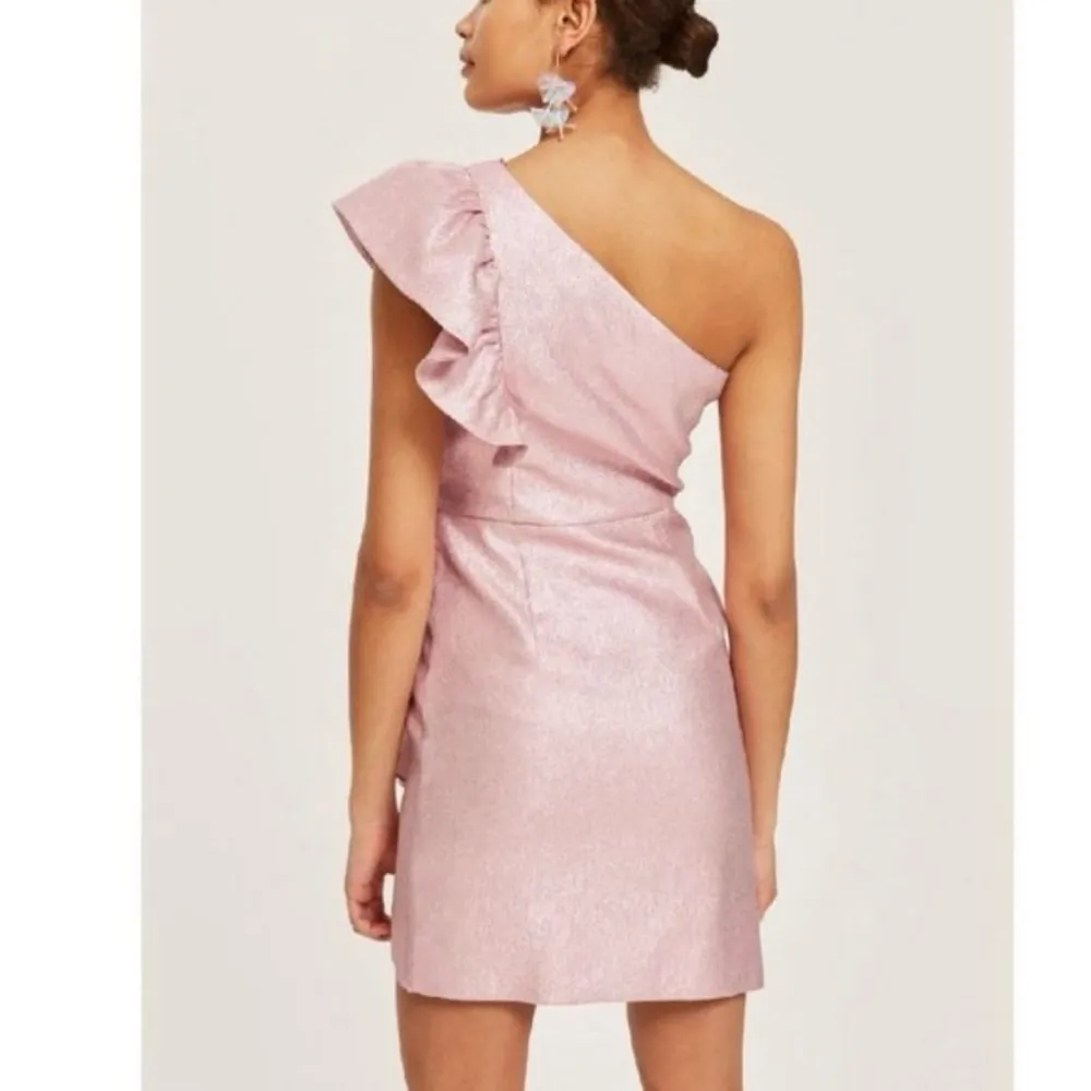 Topshop Pink Metallic One Shoulder Party Dress Size 8 - Image 3