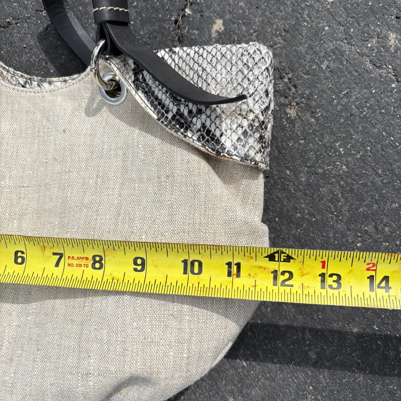 Francesco Biasia Linen Baguette Bag Snakeskin‎ Trim Convertible Strap Tan - Image 10