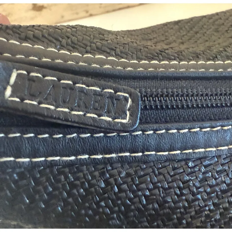 Lauren Ralph Lauren Hobo Bag Womens Large Black Straw Shoulder Purse Work Office - Image 6