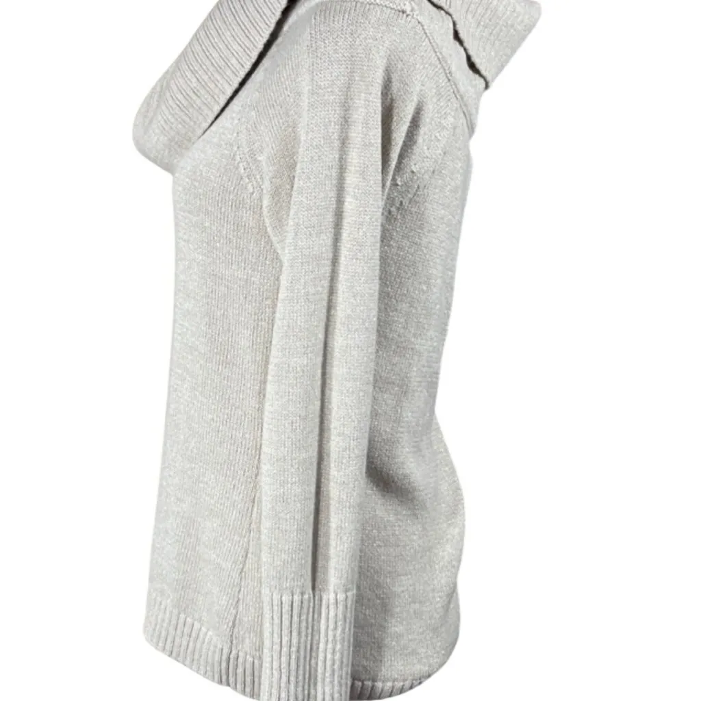 NY & Co Cold Shoulder Sweater Cowl Neck Gold Metallic Size L Large Cream - Image 2