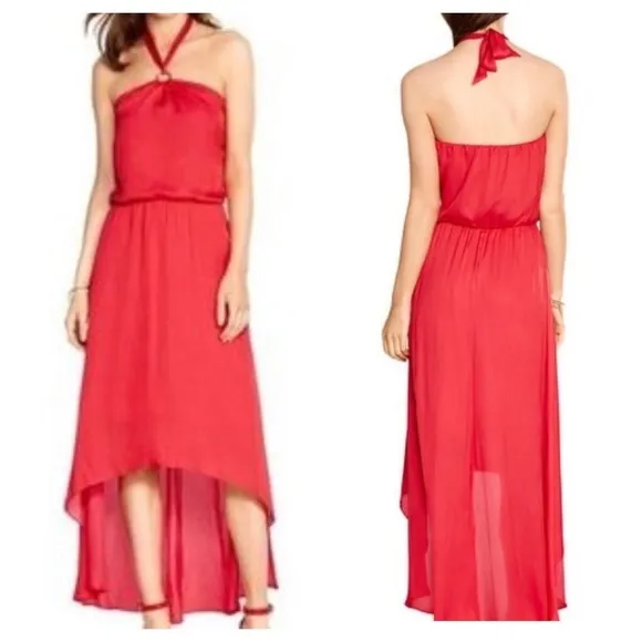 NWT WHITE HOUSE BLACK MARKET RED HI-LOW BLOUSON HALTER PARTY COCKTAIL DRESS 4 - Image 2