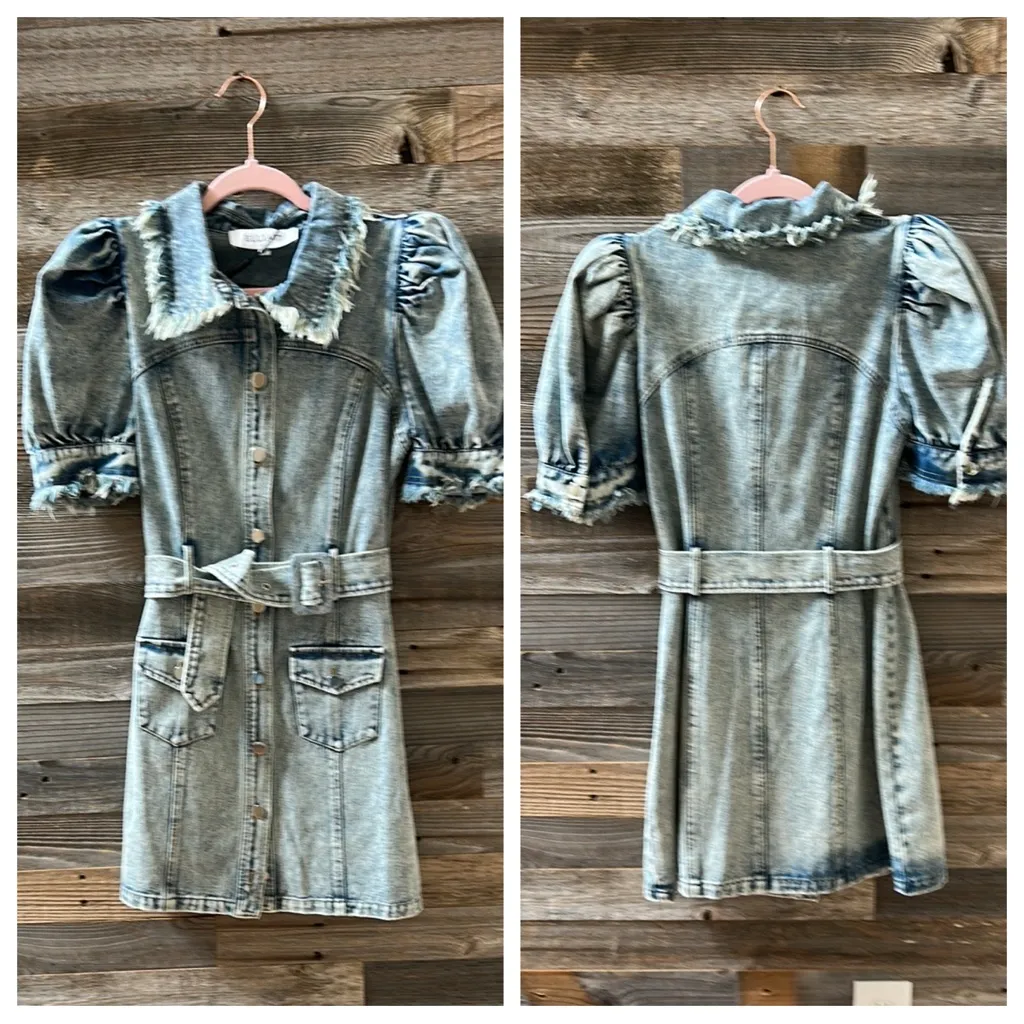 NWT Elliatt Giselle Denim Day Dress Button Front Belt Frayed Size Small - Image 2