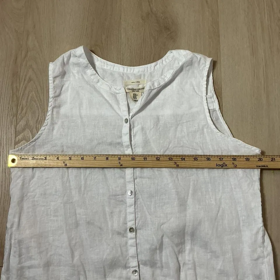 Christian Siriano Linen Sleeveless Mandarin‎ Collar Button Up Knot Front Shirt White Size M - Image 5