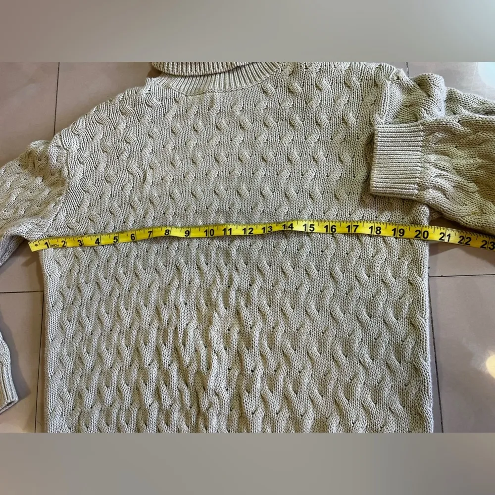 Jeanne Pierre Sweater coat Women Sage Green Cotton Cable Knit Turtleneck size S - Image 6