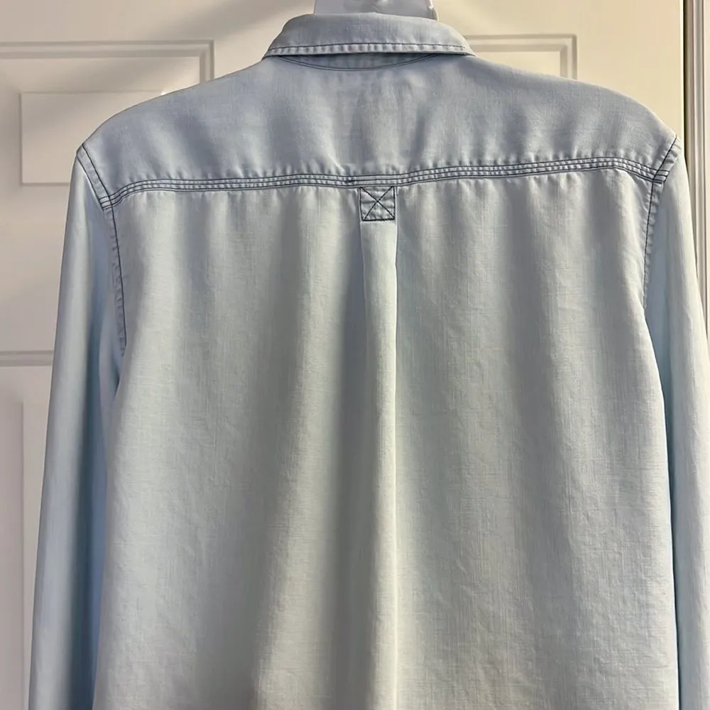 American Eagle Lt Bleach Blue Lyocell Button Down Long Sleeve with Collar-Medium - Image 11
