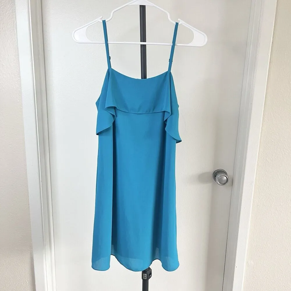 Alice + Olivia Etta Ruffle-Trimmed Crepe Mini Slip Dress Laguna Sz XS Blue $195 - Image 3