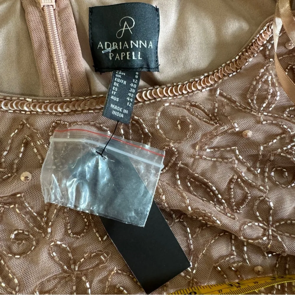 Adrianna Papell Round Neck Short  Sleeve Beaded Blouson Gown NEW - Image 7