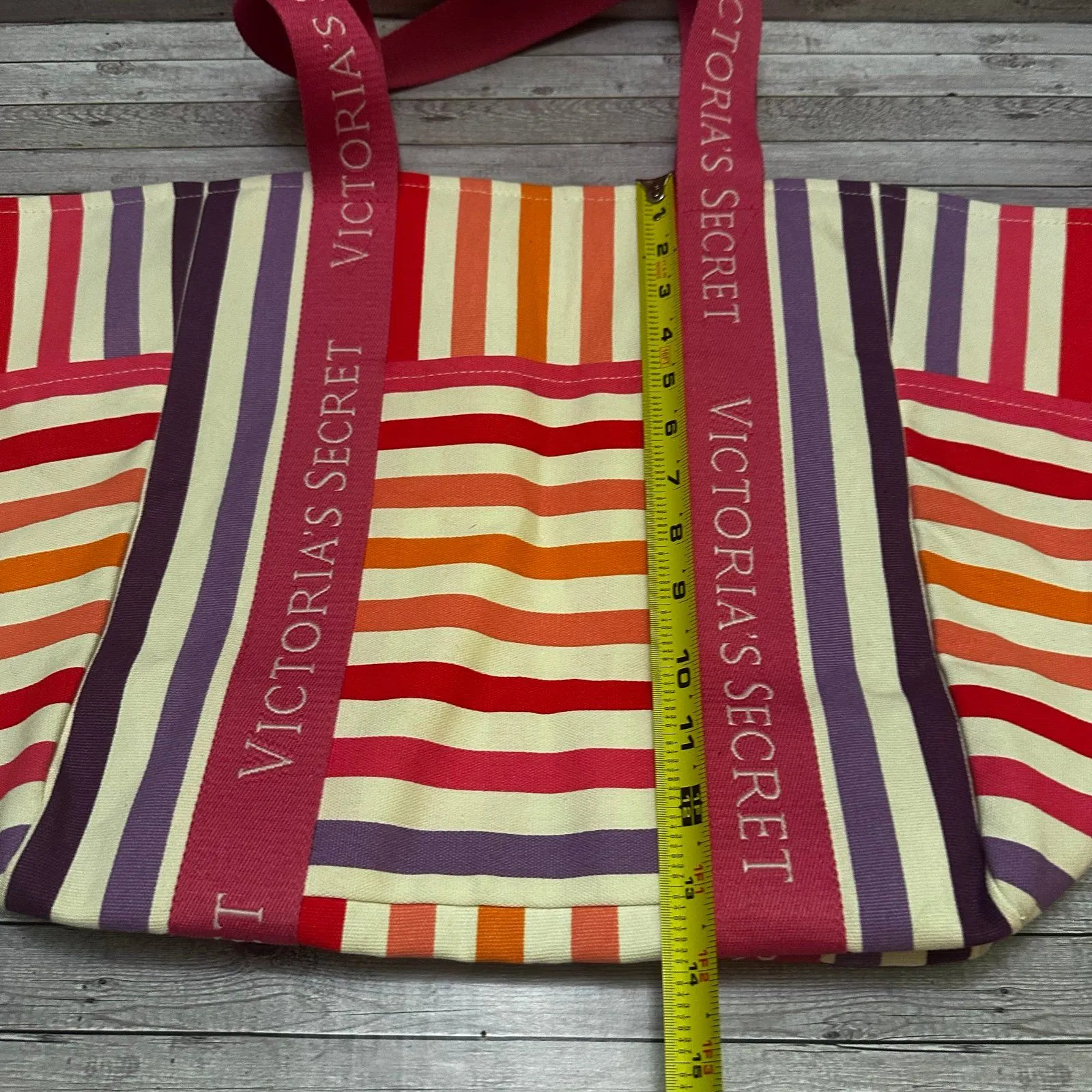 Victoria's Secret Striped Tote Bag - Pink, Orange, Purple - Image 5