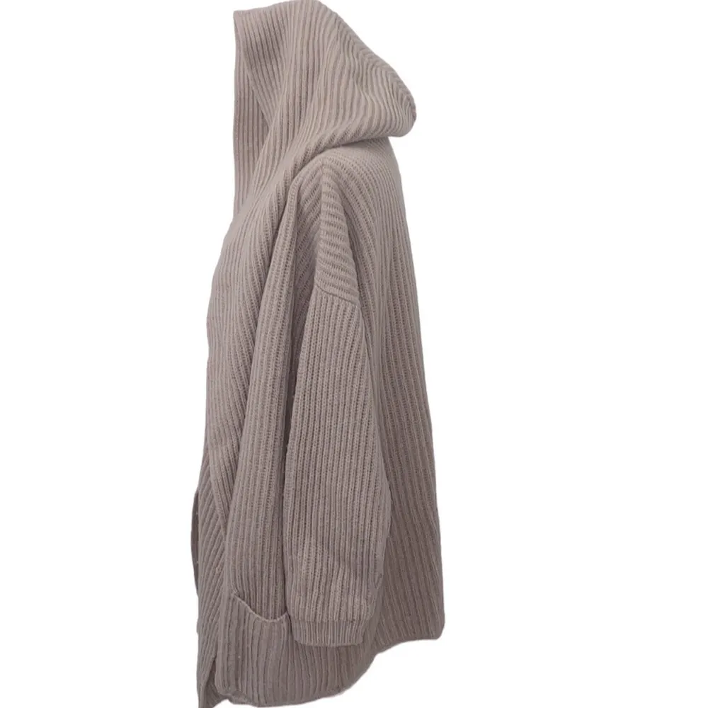 Team Club handmade wool blend taupe knit hooded cardigan/ jacket. Size S/M. Tan - Image 5