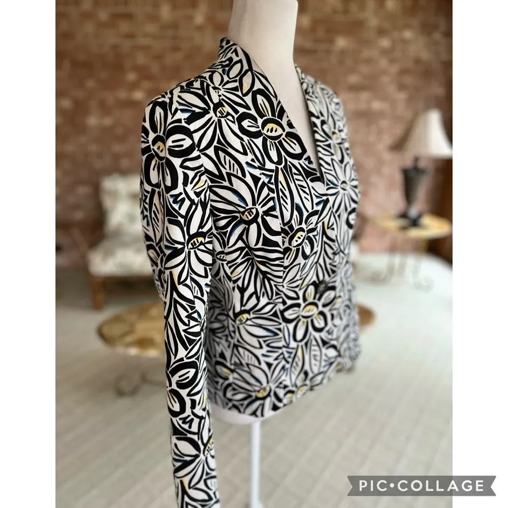 Jones New York Black Blazer White Floral Daisy One Button 10 Lunch brunch Modern - Image 11