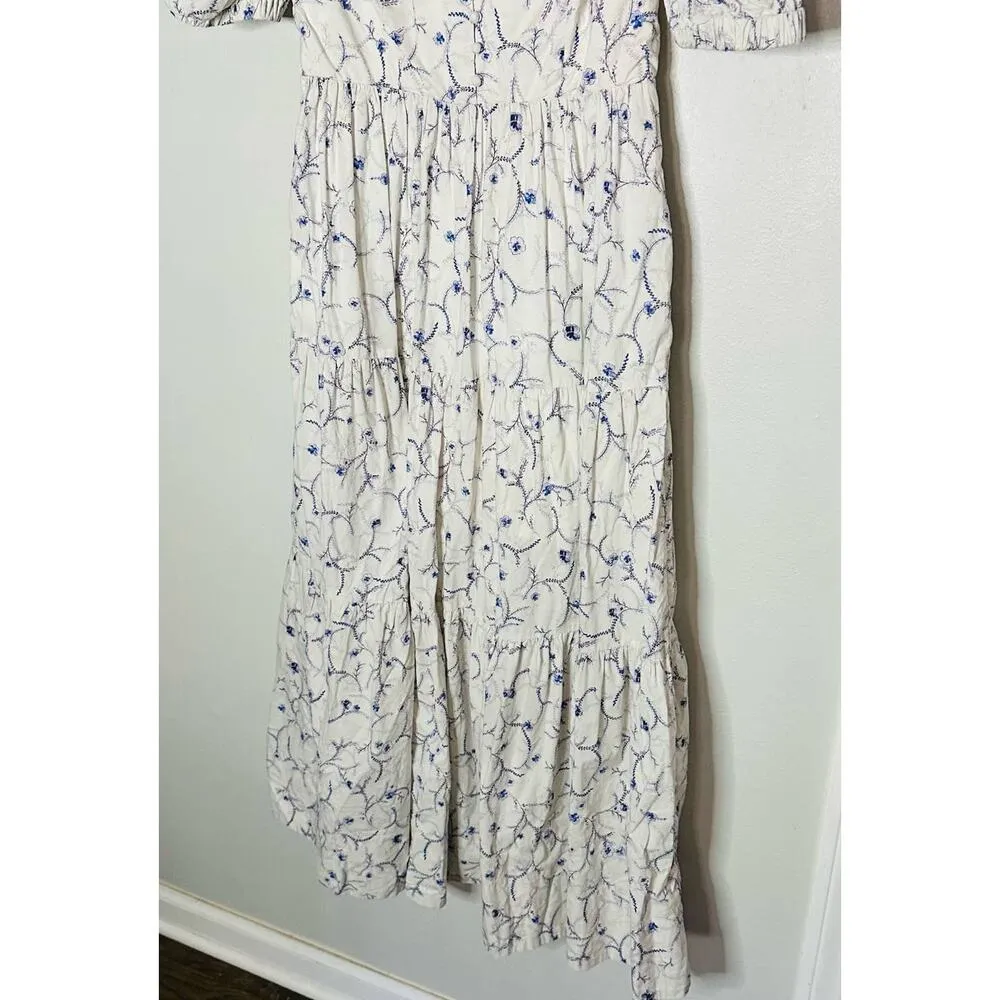 Nicholas Celie White Blue Floral Button Front Print Puff Sleeve Maxi Dress Sz 6 - Image 5