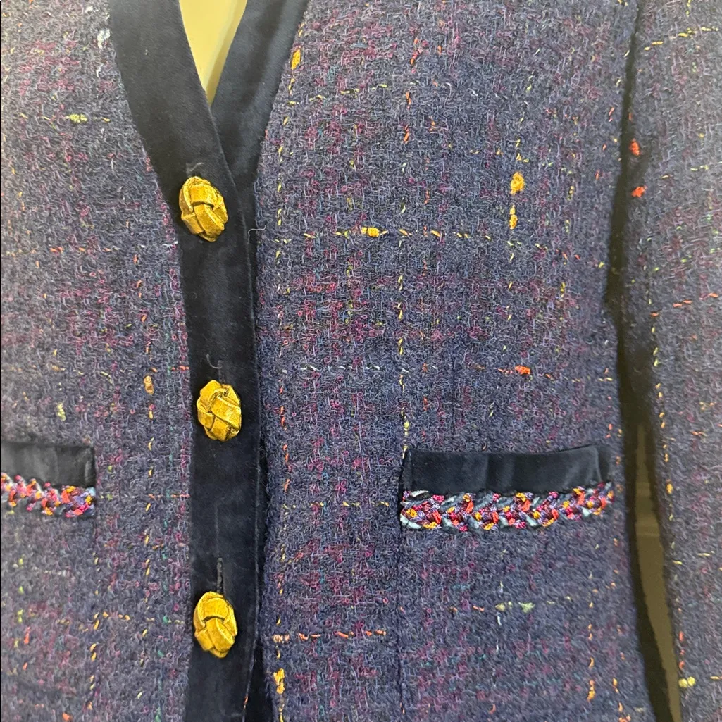 Saks Fifth Avenue Vintage Blue/purple Nubby Wool Skirt Suit Set size 4 - Image 5