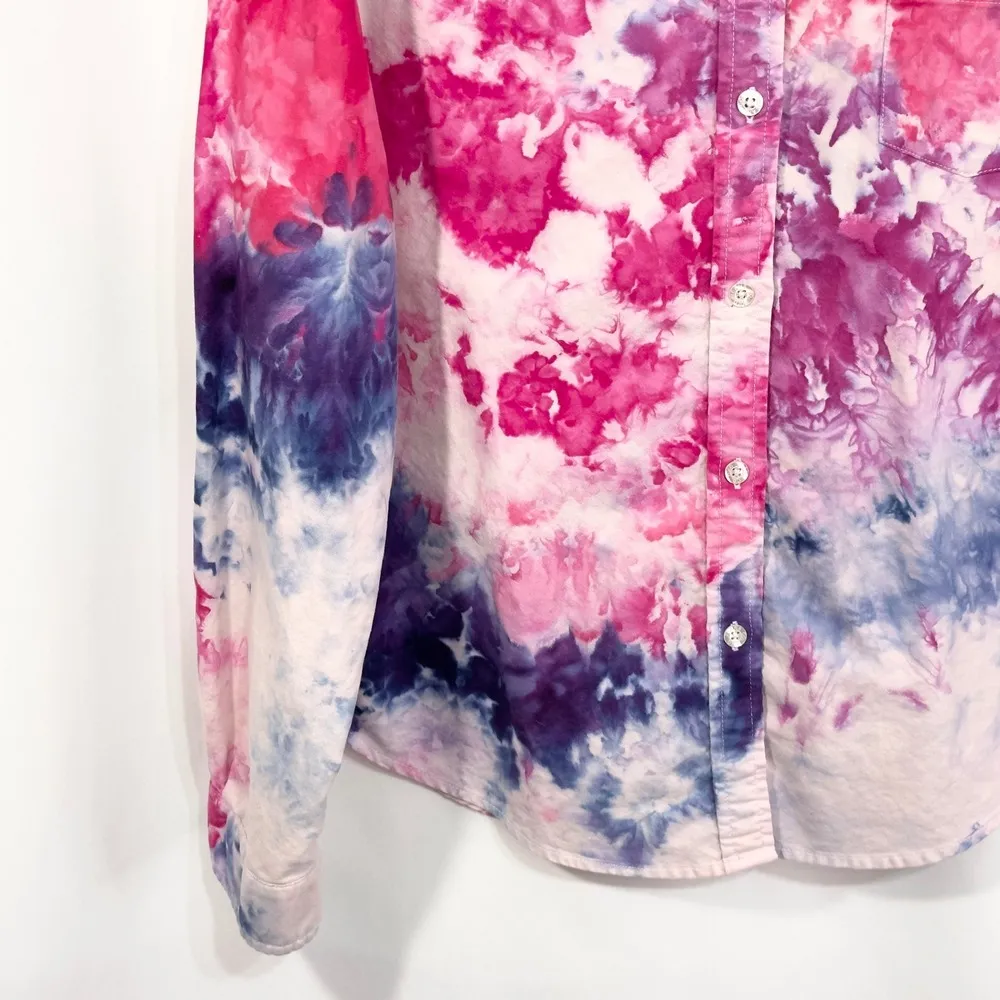 Polo Jeans Company Large Top Handmade Tie Dye Button Long Sleeve Pink Purple 539 - Image 6