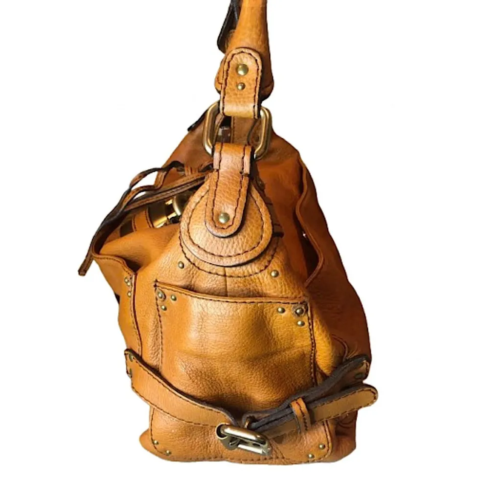 CHLOE PADDINGTON British Tan Leather Hobo Shoulder Bag with Lock Key - Image 3