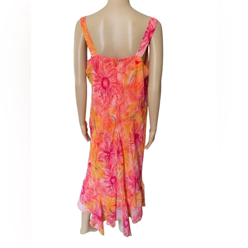 Sag Harbor Plus Size Orange Boho Tropical Summer Floral Two Piece Top Dress Set - Image 5
