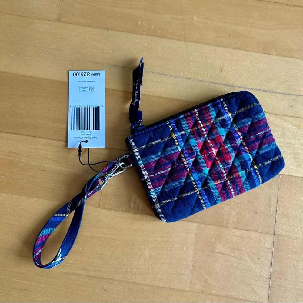 Vera Bradley Clip & Zip Mini Pouch Wristlet, Tartan Plaid, Navy, Red, Green - Image 10