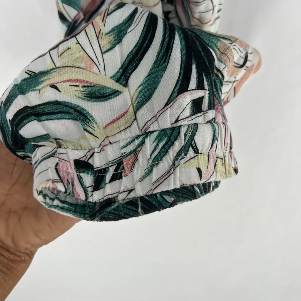 Orsay Lightweight Tropical Leaf Print Drawstring Waist Jogger Pants Size 10 Green - Image 6