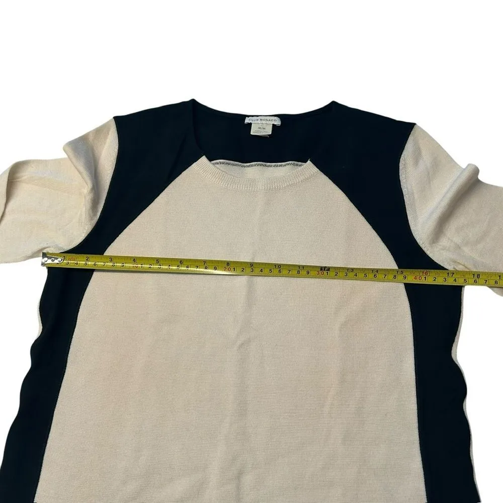 Club Monaco Sz M Lightweight Colorblock Sweater Cream Black Wool Nautical Preppy - Image 5